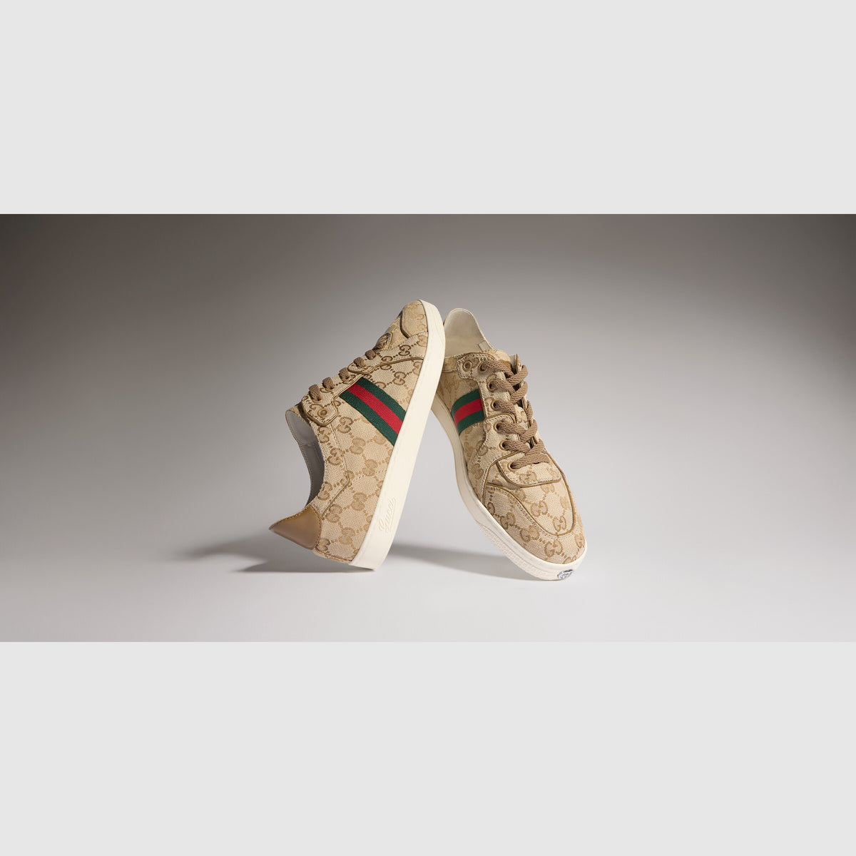 Gucci Stretch Low-Top Sneakers, Sand & Dark Brown GG Canvas