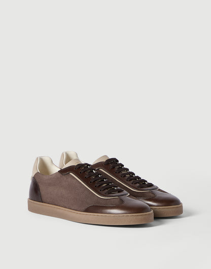 Brunello Cucinelli Calfskin & Suede Sneakers, Brown