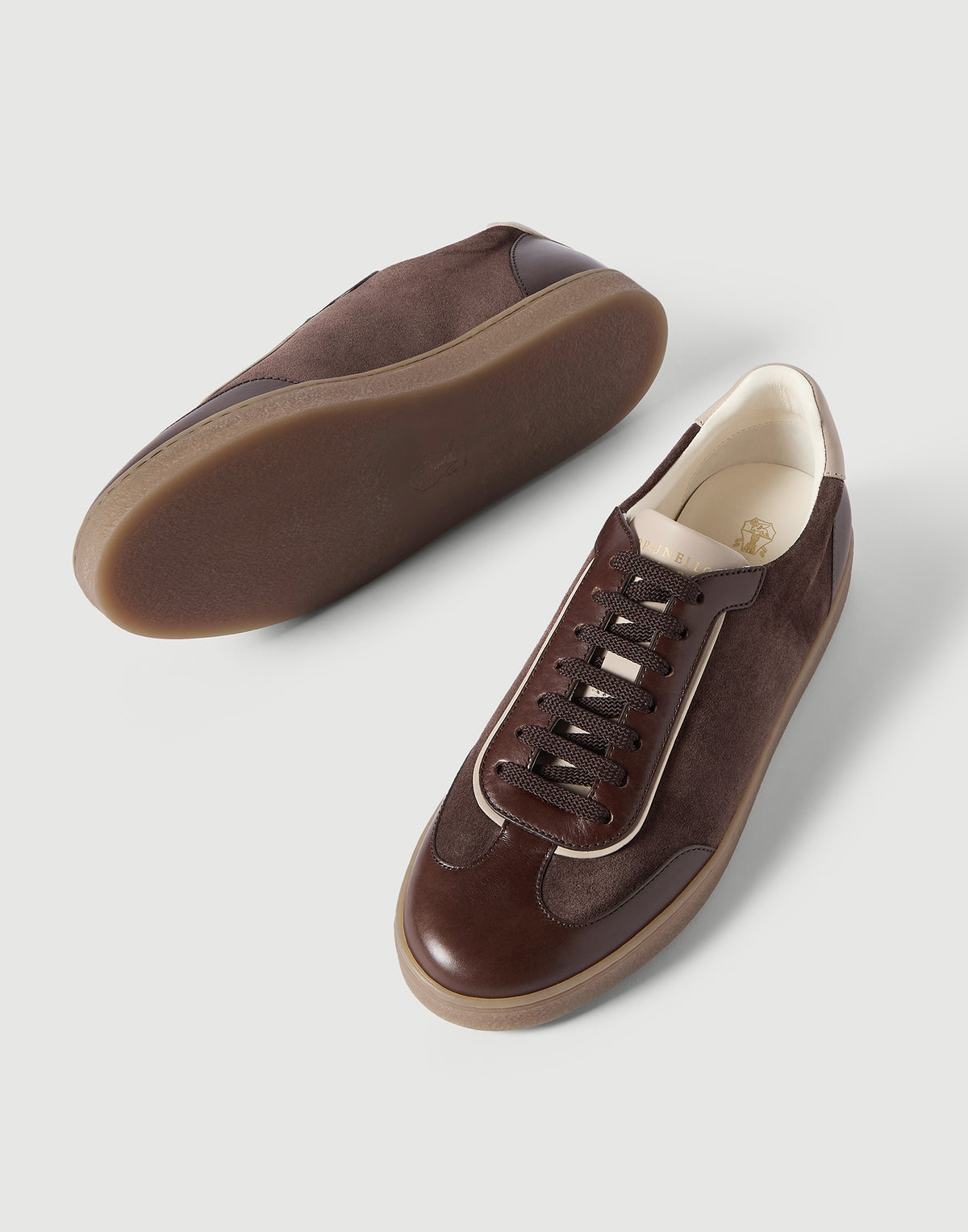 Brunello Cucinelli Calfskin & Suede Sneakers, Brown