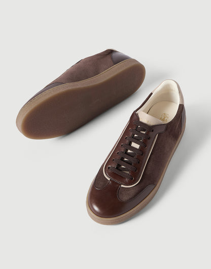 Brunello Cucinelli Calfskin & Suede Sneakers, Brown