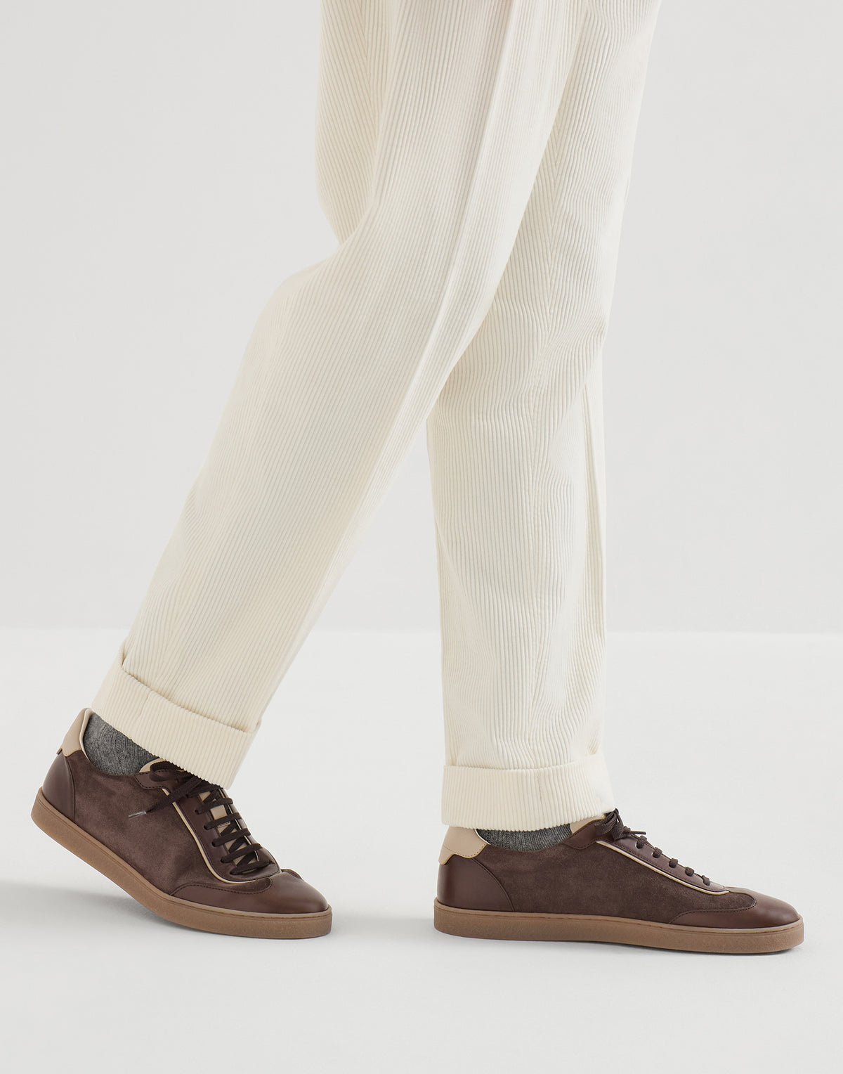 Brunello Cucinelli Calfskin & Suede Sneakers, Brown