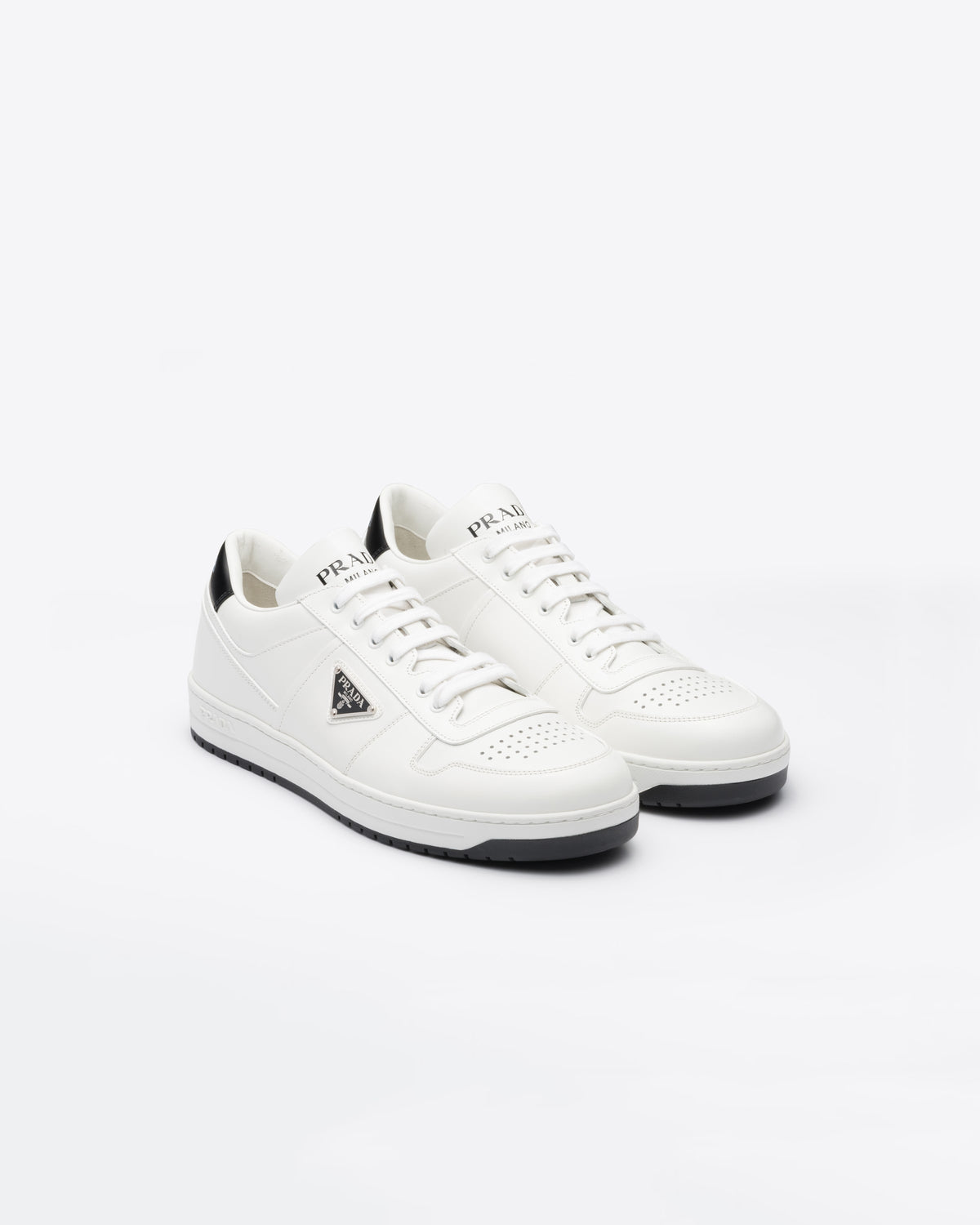 Prada Downtown Sneakers, Black & White Calfskin
