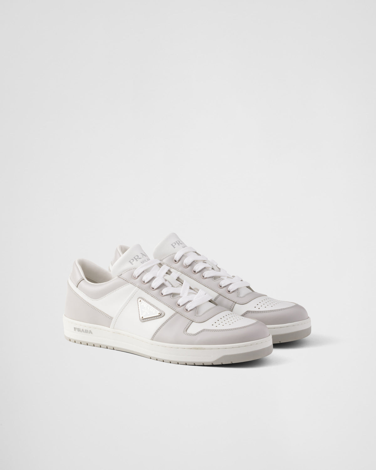 Prada Downtown Sneakers, Grey Smooth Calfskin
