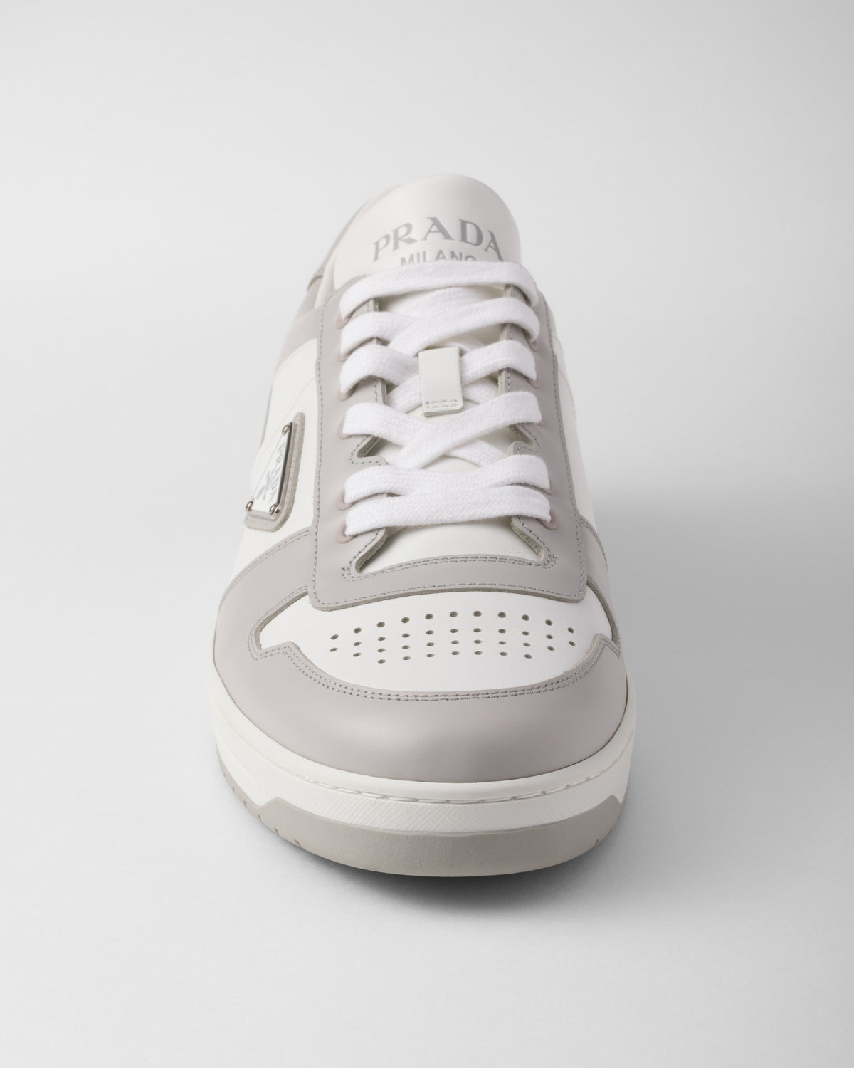 Prada Downtown Sneakers, Grey Smooth Calfskin