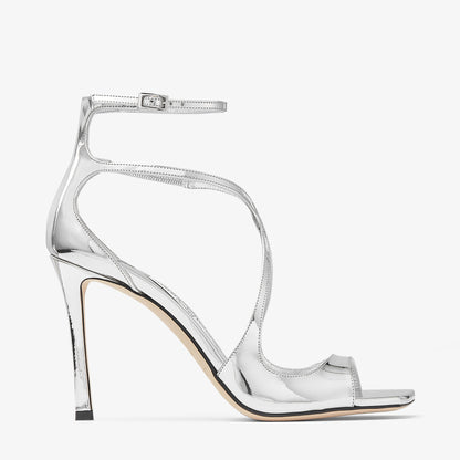 صندل Azia 95 من Jimmy Choo، جلد لامع فضي