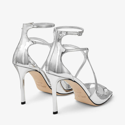 صندل Azia 95 من Jimmy Choo، جلد لامع فضي
