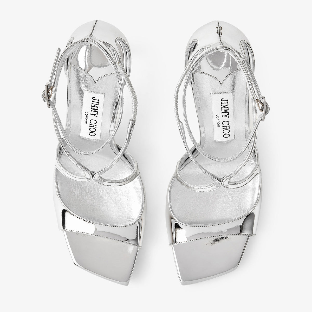 صندل Azia 95 من Jimmy Choo، جلد لامع فضي