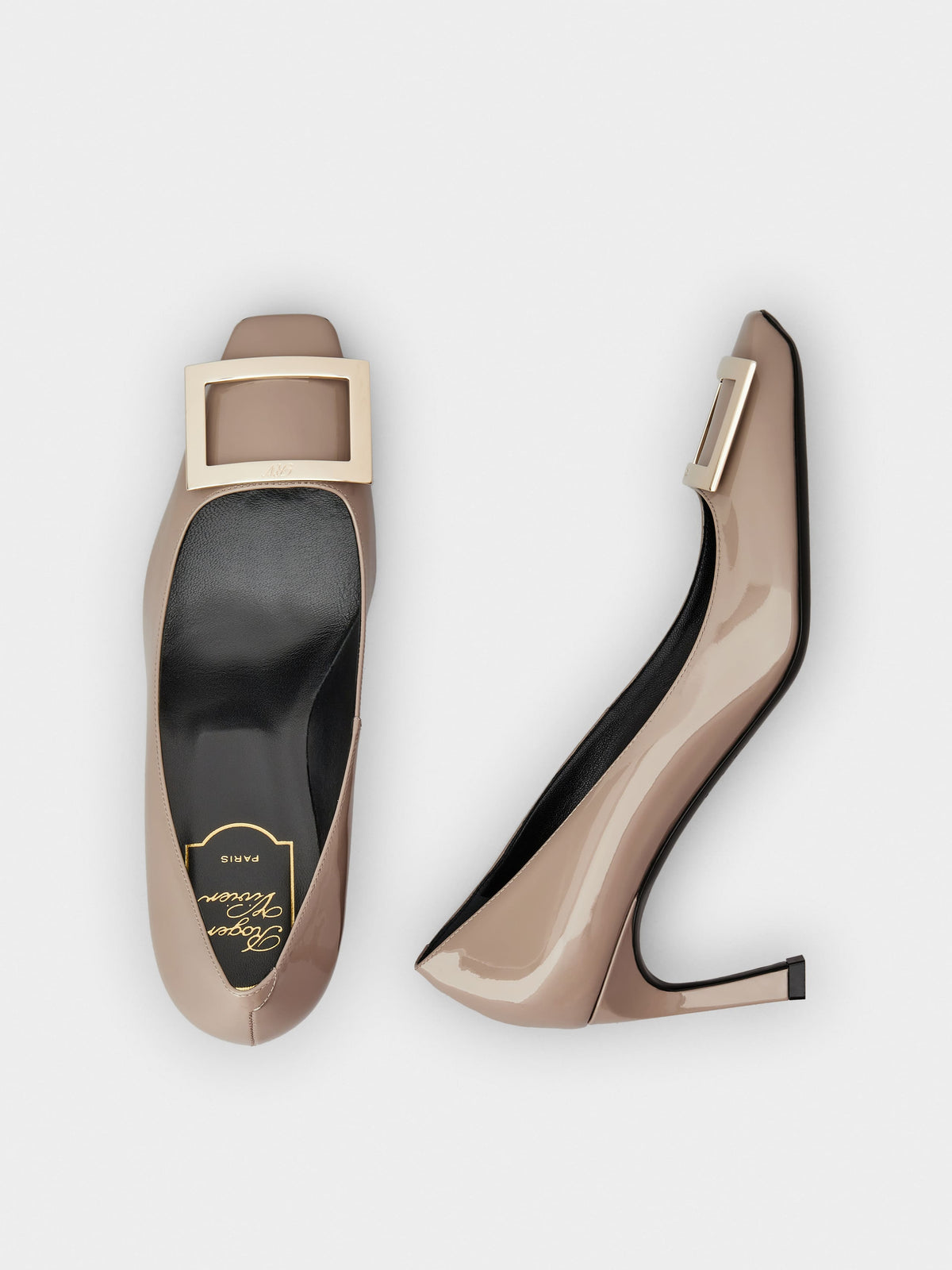 حذاء بكعب Trompette من Roger Vivier، جلد لامع بيج