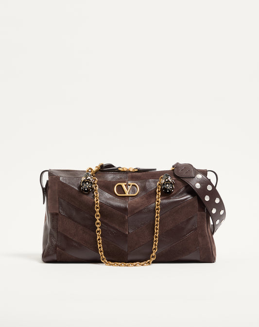 Valentino Garavani VLogo Signature Shoulder Bag, Brown Nappa