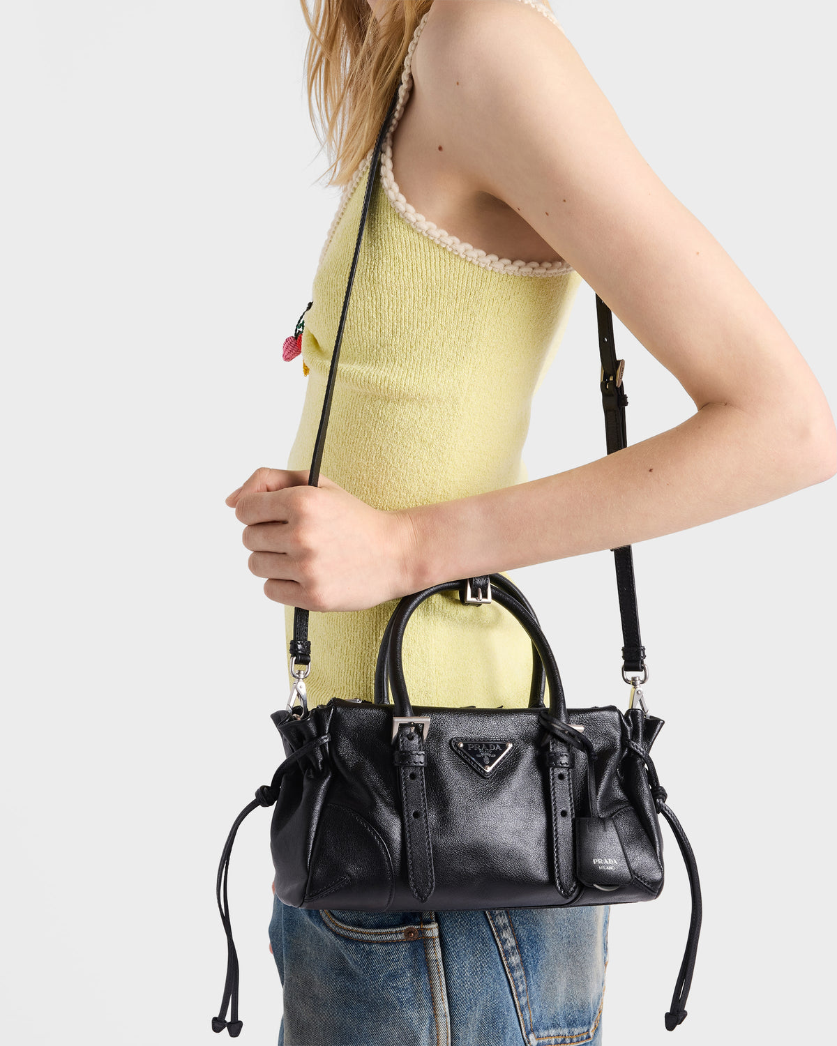 Prada Top-Handle Handbag, Black Calf Leather