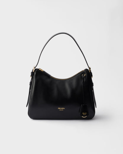 Prada Zip Shoulder Bag, Black Calf Leather