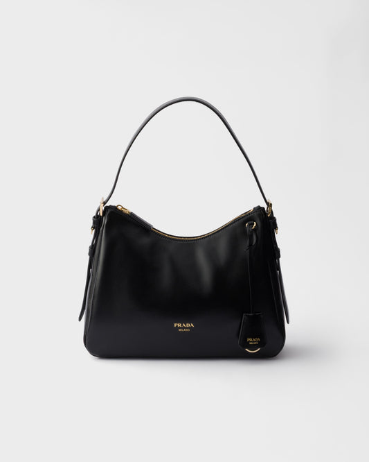 Prada Zip Shoulder Bag, Black Calf Leather