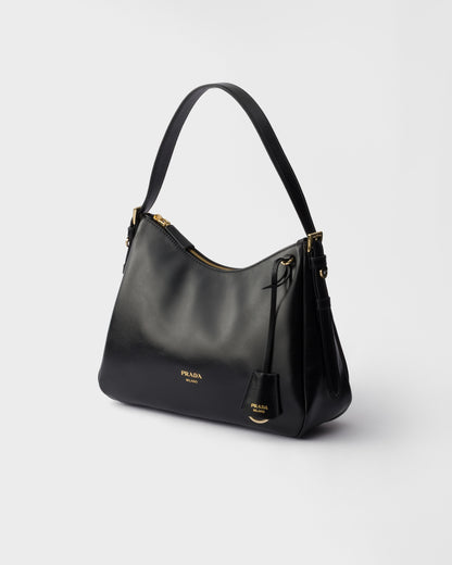 Prada Zip Shoulder Bag, Black Calf Leather
