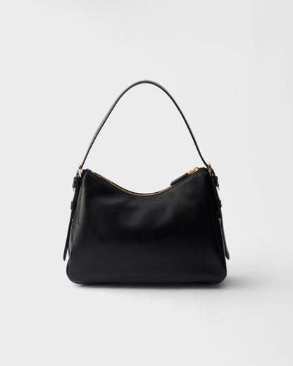 Prada Zip Shoulder Bag, Black Calf Leather