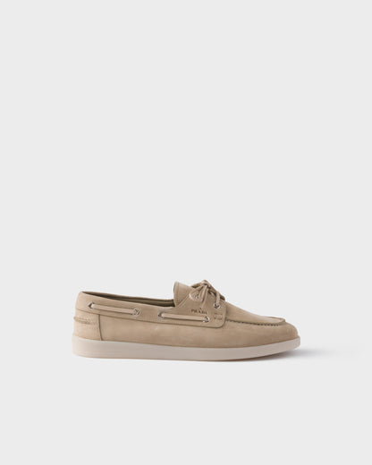 Prada Suede Loafers, Beige Calfskin