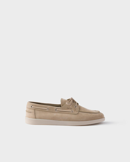 Prada Suede Loafers, Beige Calfskin