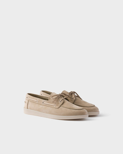 Prada Suede Loafers, Beige Calfskin
