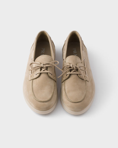 Prada Suede Loafers, Beige Calfskin