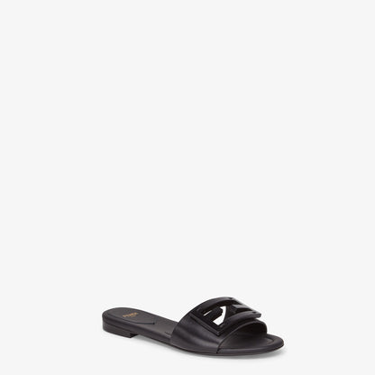 Fendi Baguette Slide Sandal, Black Grained Leather