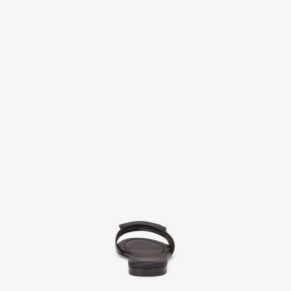 Fendi Baguette Slide Sandal, Black Grained Leather