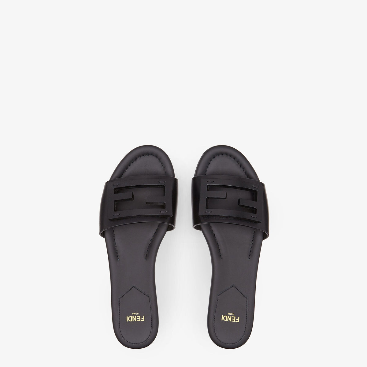 Fendi Baguette Slide Sandal, Black Grained Leather