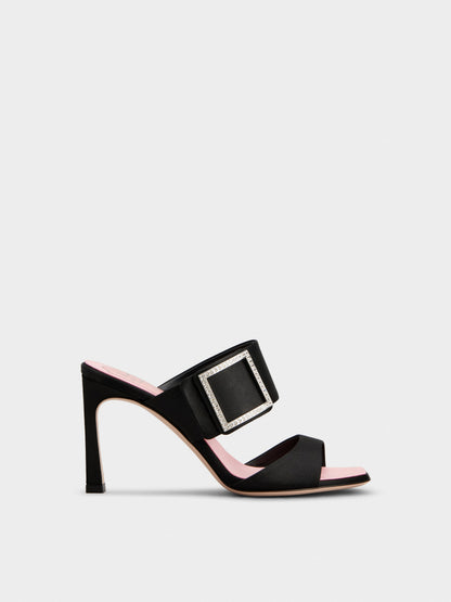 Roger Vivier Crystal Buckle Satin Pumps, Black