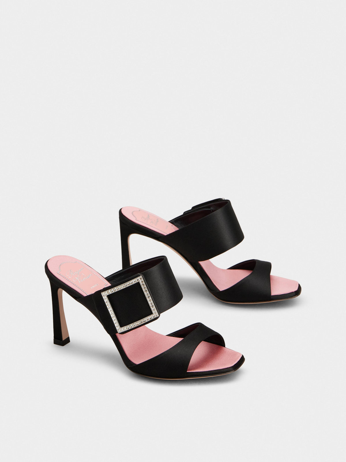 Roger Vivier Crystal Buckle Satin Pumps, Black