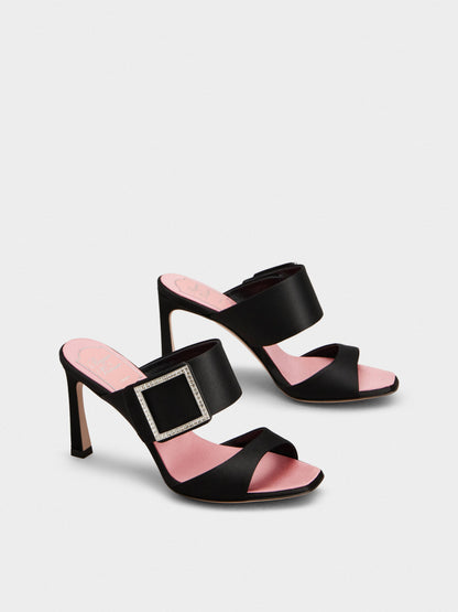 Roger Vivier Crystal Buckle Satin Pumps, Black