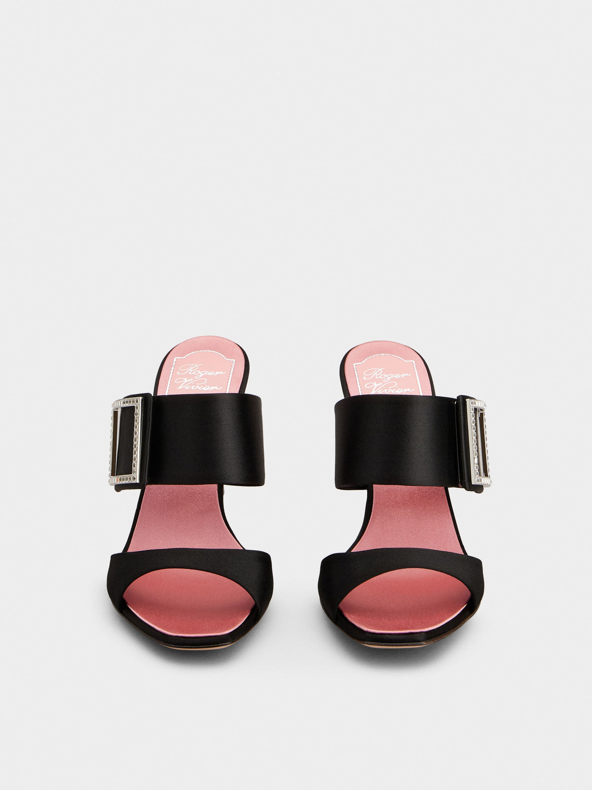 Roger Vivier Crystal Buckle Satin Pumps, Black