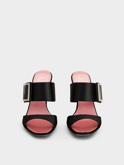 Roger Vivier Crystal Buckle Satin Pumps, Black