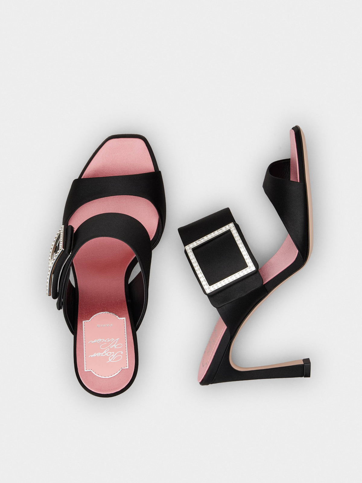 Roger Vivier Crystal Buckle Satin Pumps, Black