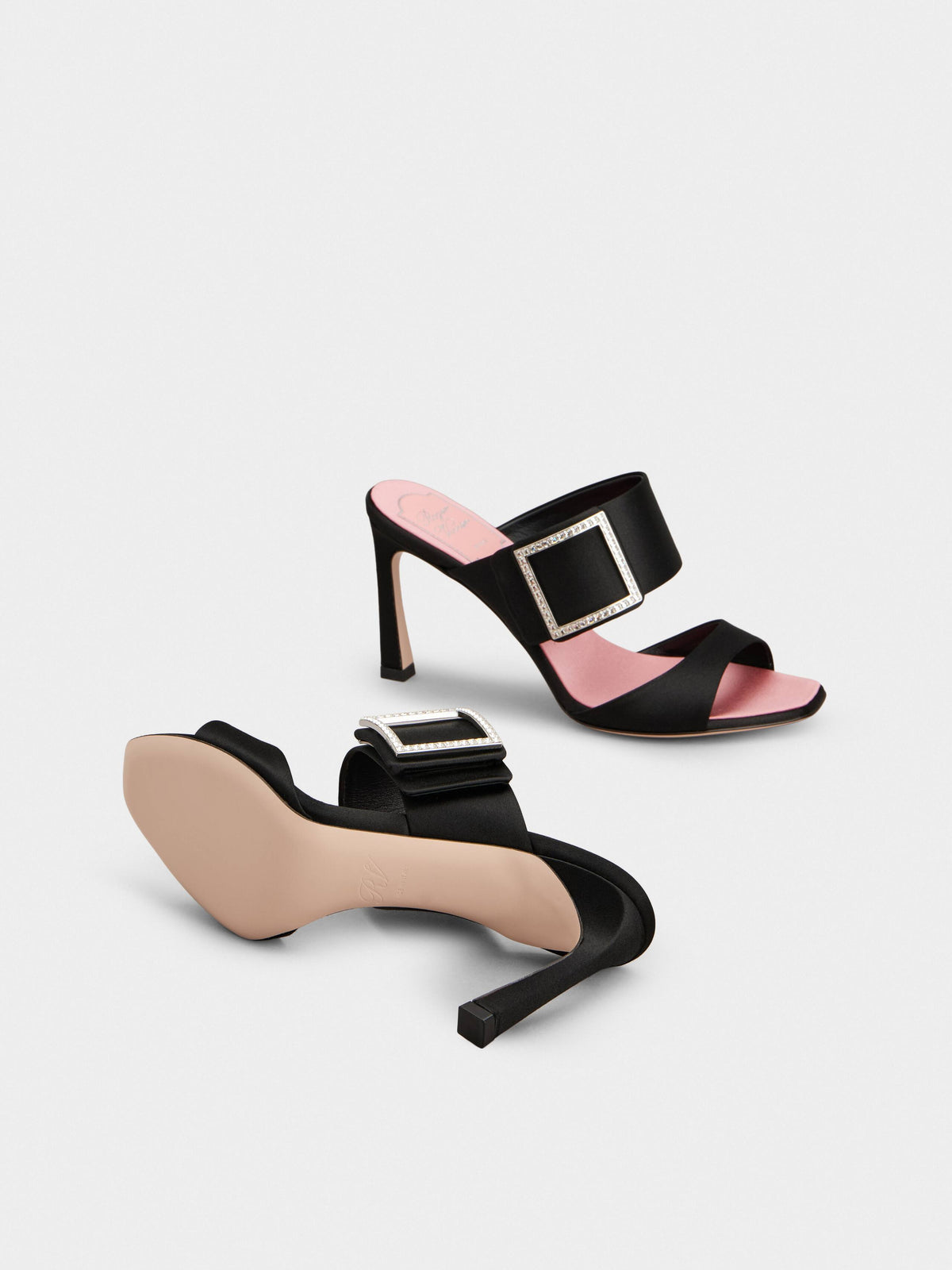 Roger Vivier Crystal Buckle Satin Pumps, Black
