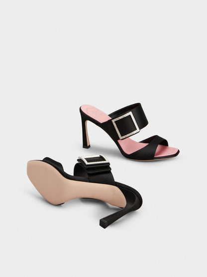 Roger Vivier Crystal Buckle Satin Pumps, Black
