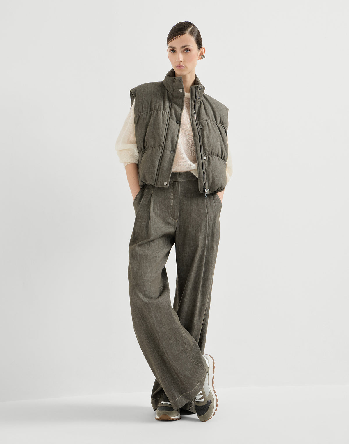 حذاء رياضي Runner من Brunello Cucinelli، قماش تقني رمادي