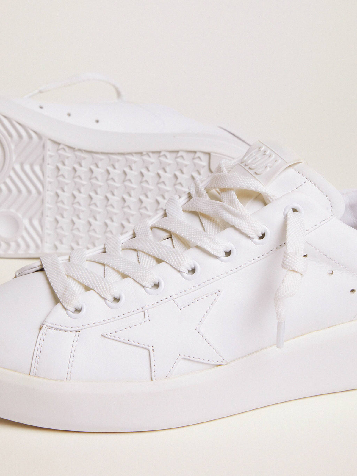 حذاء رياضي Purestar من Golden Goose، جلد أبيض مع بريق فضي