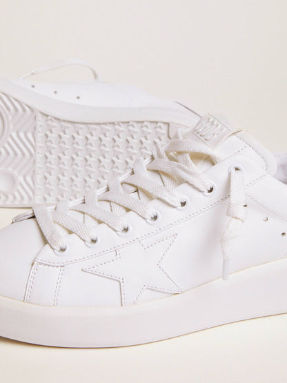 حذاء رياضي Purestar من Golden Goose، جلد أبيض مع بريق فضي