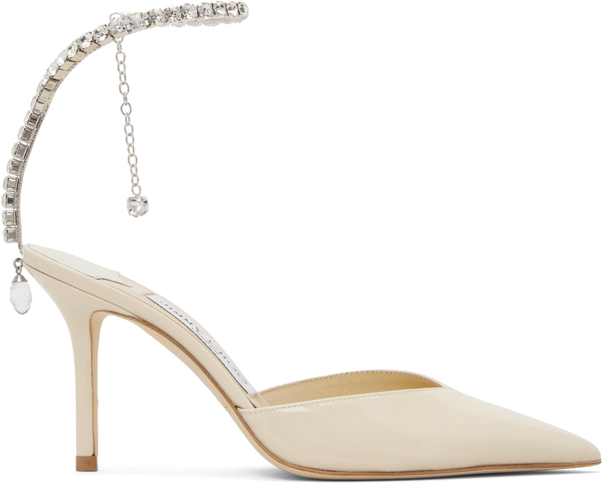 حذاء بكعب Bing 85 من Jimmy Choo، جلد لامع بيج
