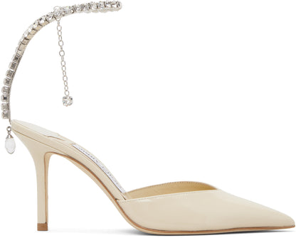 حذاء بكعب Bing 85 من Jimmy Choo، جلد لامع بيج