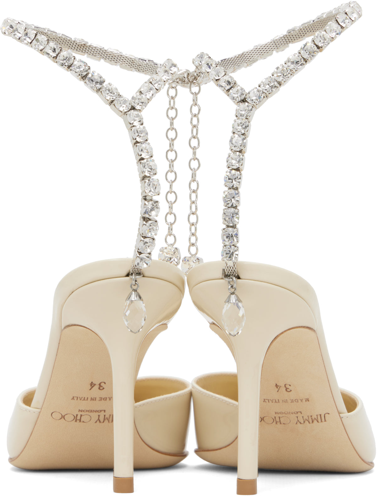 حذاء بكعب Bing 85 من Jimmy Choo، جلد لامع بيج