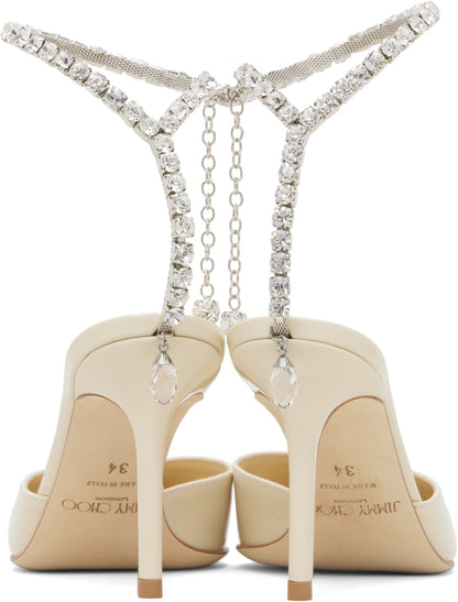 حذاء بكعب Bing 85 من Jimmy Choo، جلد لامع بيج