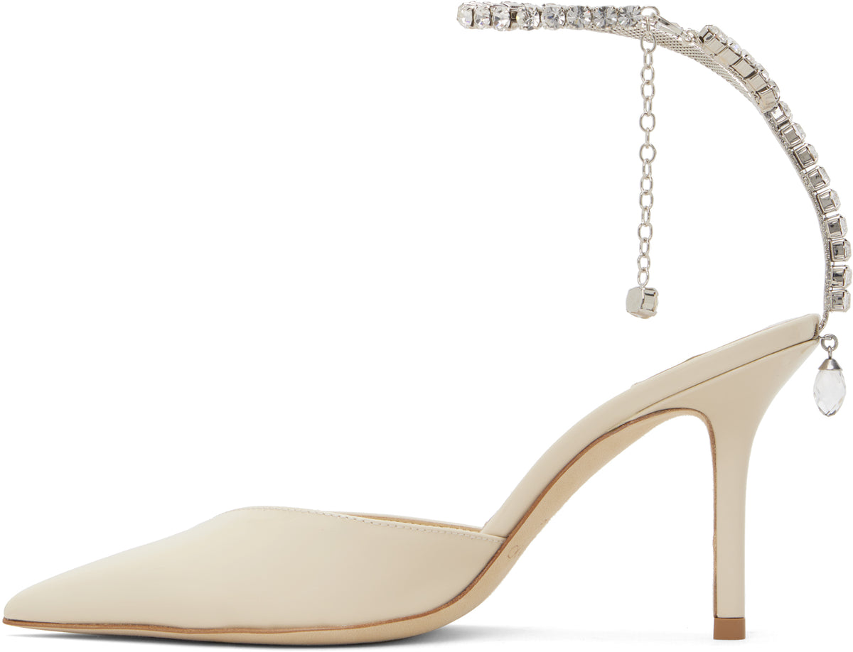 حذاء بكعب Bing 85 من Jimmy Choo، جلد لامع بيج