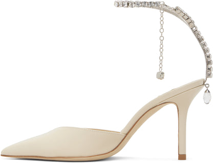 حذاء بكعب Bing 85 من Jimmy Choo، جلد لامع بيج