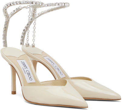 حذاء بكعب Bing 85 من Jimmy Choo، جلد لامع بيج