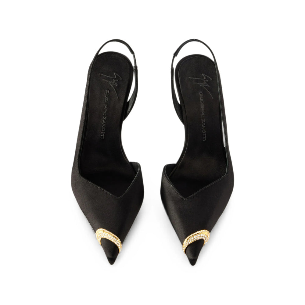 حذاء من Giuseppe Zanotti، ساتان أسود مرصّع بأحجار الراين