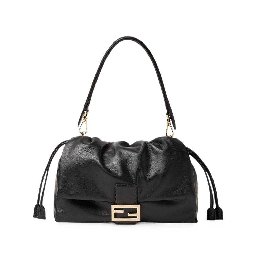حقيبة كتف Baguette Soft Large من Fendi، جلد أسود
