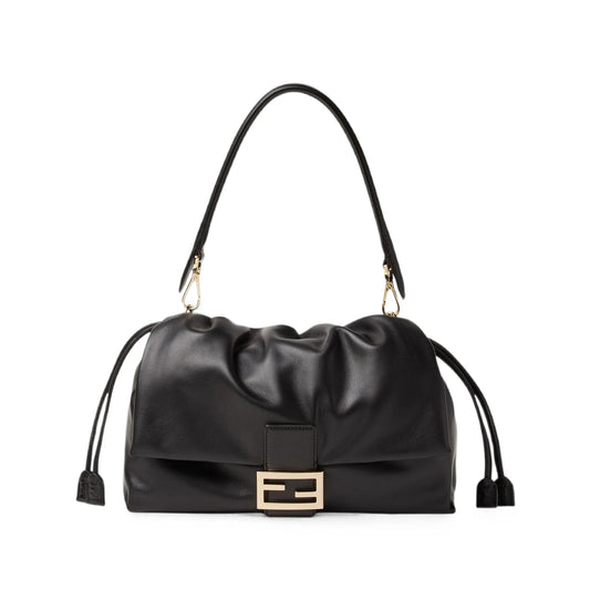 حقيبة كتف Fendi Baguette Soft Large، جلد أسود