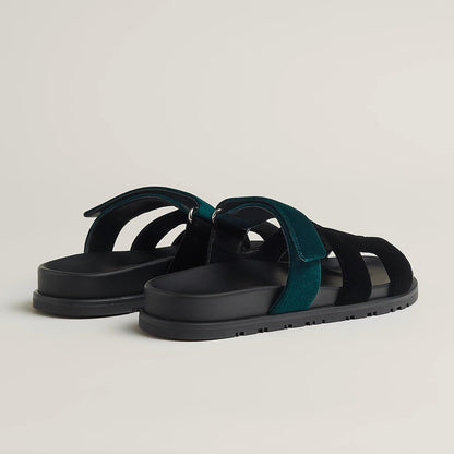 HERMES CHYPRE SANDAL- BLACK /GREEN MOUSSE