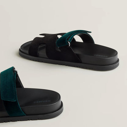 HERMES CHYPRE SANDAL- BLACK /GREEN MOUSSE