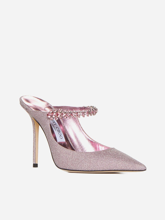 JIMMY CHOO - NUDE & NEUTRALS CRYSTAL STRAP MULES ROSE PINK