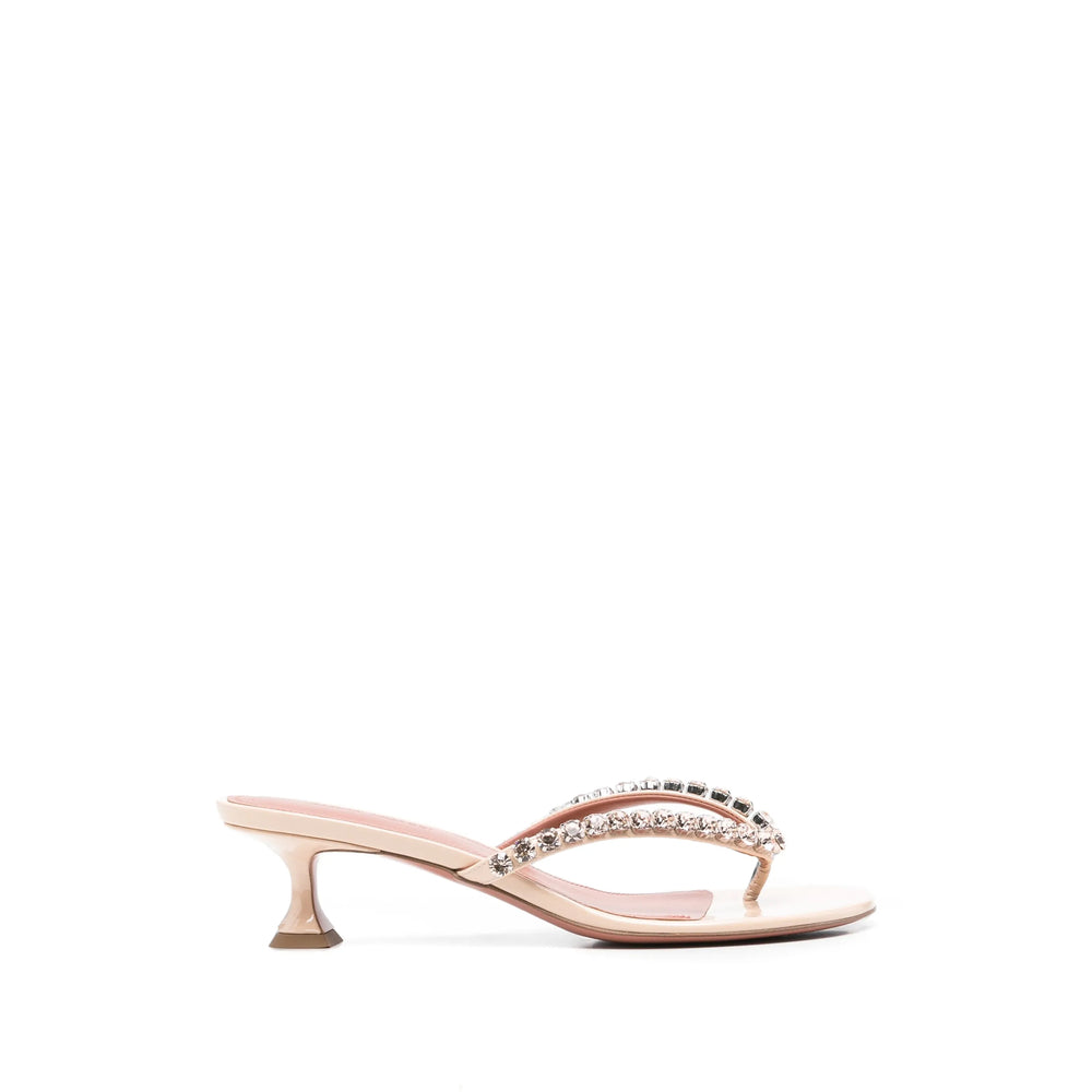 Amina Muaddi Gigi 45 pink patent leather pump — front view | La Parisienne Qatar